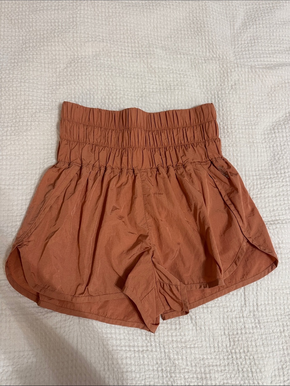 FP Movement by Free People Smocked-Waist Rust Athletic Shorts